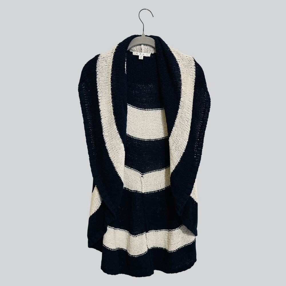CAbi #679 Womens Nautical Stripe Skipper Sweater Vest Wrap Blue White Knit Sz M